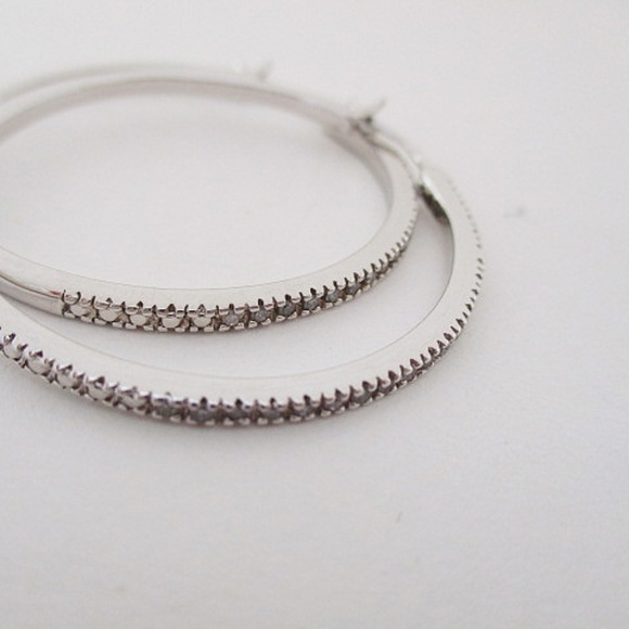 Macy's Diamonds Out Sterling Silver Hoops - Picture 6 of 6